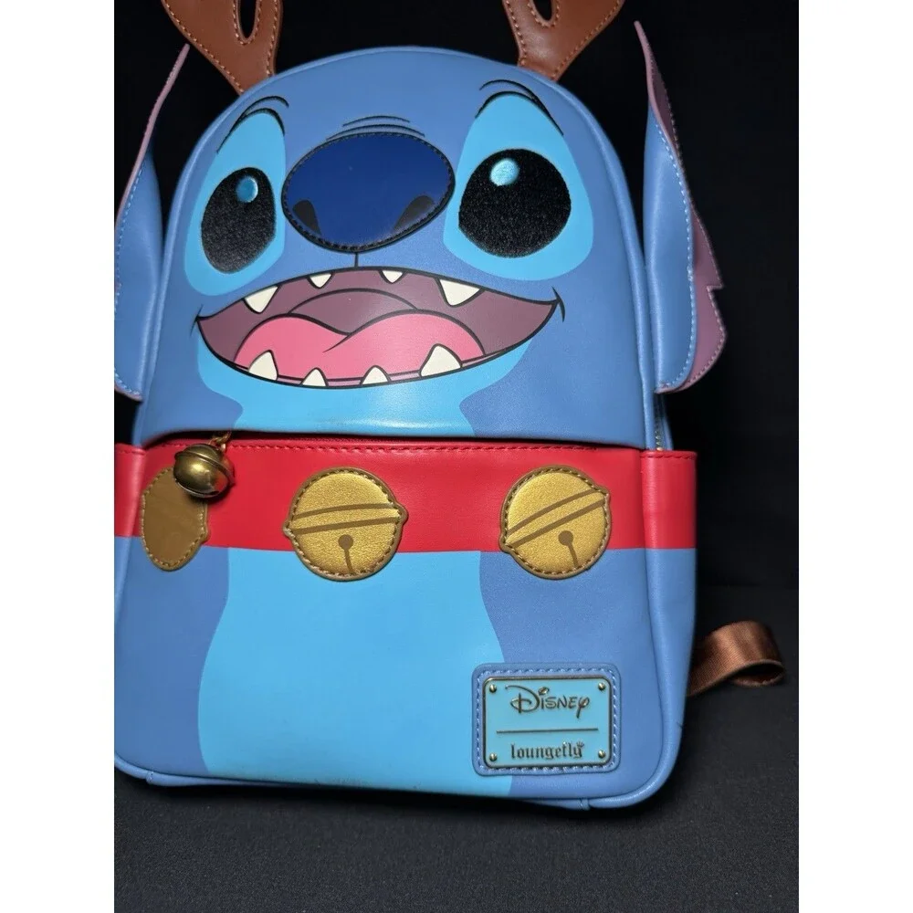 Loungefly Disney Lilo & Stitch Reindeer Sleigh Bell Mini Backpack Holiday Bag